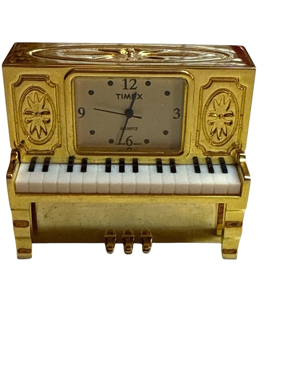 Timex Collectible Mini-Clock Gold Tone Piano TMX338 New Battery
